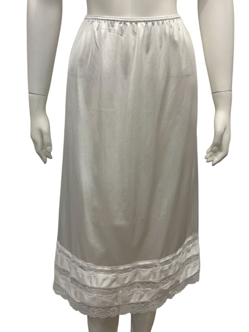Vintage Velrose White Nylon Half Slip Lace Trim Elastic Waist Womens 2X